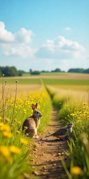 lapin et perdrix dans un pré